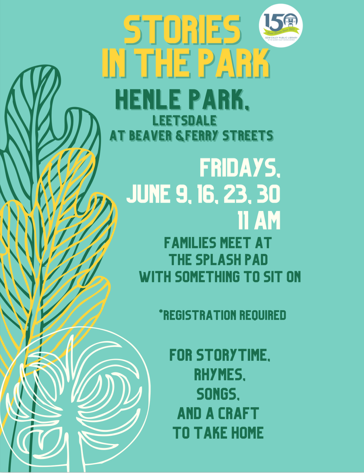 Sewickley Library Stories in the Park - Henle Park Flyer